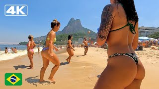 🇧🇷 4K Hot sunny day at Leblon Beach| Bikini Beach in Rio de Janeiro.
