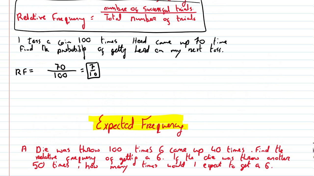 experimental probability and expected frequency