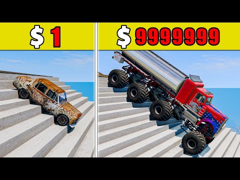 $1 vs $1,000,000丨Cars VS Stairs VS Roller Coaster Bridge VS SpeedBump #41 - BeamNG.Drive Challenge