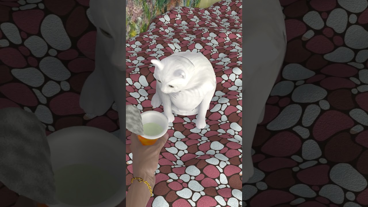 3D white cat throwing up meme