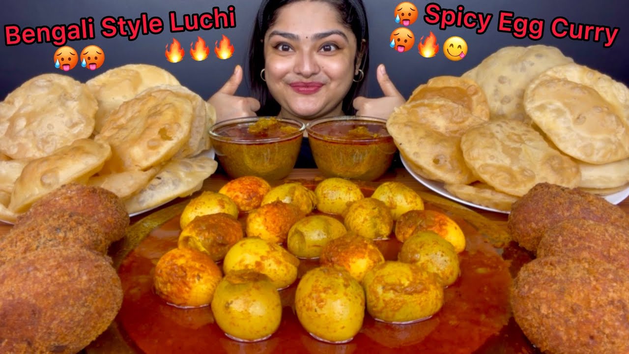 SPICY BENGALI STYLE EGG CURRY AND BENGALI STYLE SOFT LUCHI WITH CHICKEN DRUMSTICKS, KALEJI CURRY 
