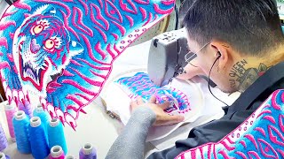 サイケデリックチベタンタイガーラグパネル刺繍動画【横振り刺繍】