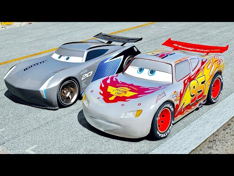 Silver Lightning McQueen Piston Cup vs Jackson Storm at Top Gear Track