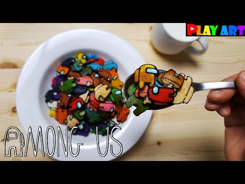 Pancake art Among Us, Making Among Us Cereal🔸 팬케이크아트 어몽어스🔸[#시간도둑] 달고나커피보다 더 미치는 어몽어스 시리얼 만들기