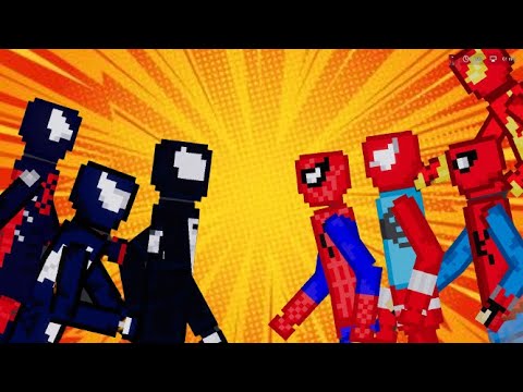 Team Venom vs Team Spiderman from Spider-Verse in People Playground 1.13.1