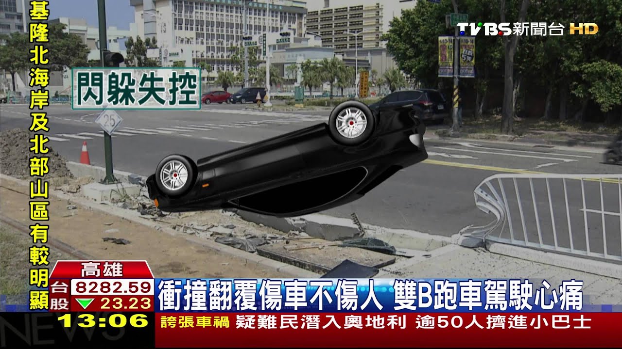 閃狗衝撞輕軌站 雙門跑車重創四輪朝天