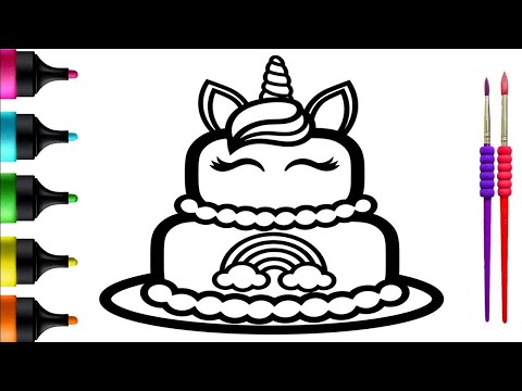 Magical Unicorn Cake: Drawing, Painting, and Coloring for Kids' Birthday Celebration