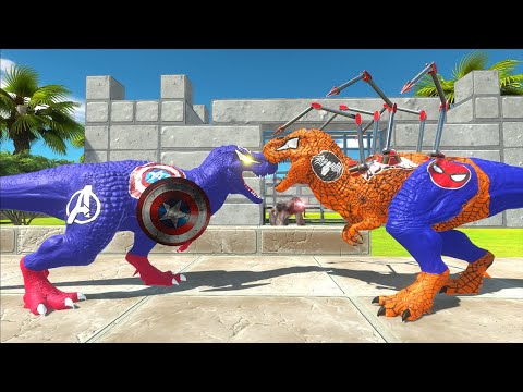 CAPTAIN AMERICA T-REX VS ORANGE SPIDERMAN T-REX DEATH RUN - Animal Revolt Battle Simulator