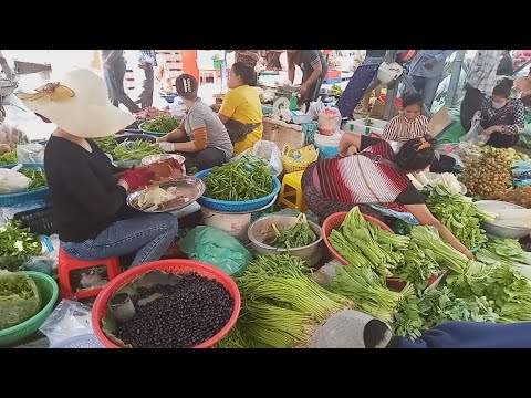 Life In Asian Market - Best Street Food In Cambodian Market - Phnom Penh Market Food View