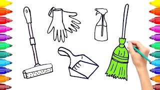 Cleaning Set Coloring Book Drawing for Kids -Cleaning Materials Coloring Pages #ColoringPainting -15