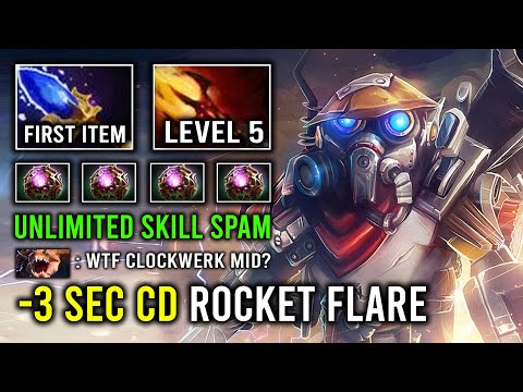 WTF -3 Sec CD Rocket Flare Level 5 Dagon Solo Mid Clockwerk Infinite Skill Spam New Pro Carry Dota 2