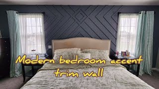 Bedroom transformation on a budget | Accent wall using molding/trim | Geometric pattern | Wall decor
