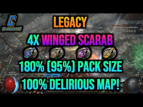 PoE Magic Find Maps (18) - 4x Winged Scarab, 180% increased Pack Size - 25 6-links w/o Vaal Winds!