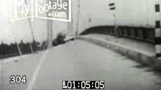 Stock Footage -  GALLOPIN' GERTIE: THE TACOMA NARROWS BRIDGE SWAYING W/ CAR 1940