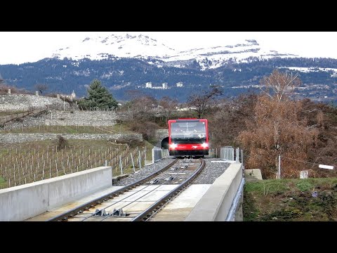 Neue Standseilbahn Sierre - Crans-Montana SMC Talfahrt 2022 nouveau funiculaire funicular Seilbahn