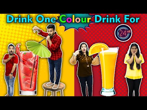 Drinking One Colour Drink For 24 Hour Challenge | Hungry Birds