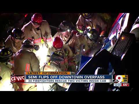 Semi falls 30 feet from downtown overpass