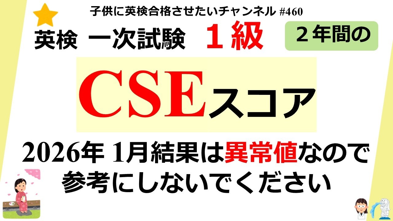 #460 英検 1級 CSEスコア 【2026年1月を含む２年間分の表♪】一次試験＊2026年1月データは参考にしないでください