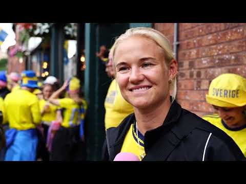 Pernille Harder at Camp Sweden to support Magda in the semi-final against England