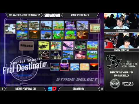 Get Smashed at the Foundry #12 - Winner Semifinals - MIOM|PewPewU (Marth) vs Stab (Falco)