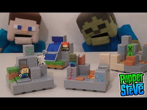 MInecraft Mini Figures Playsets Series 1 Cave Biome Collection Playsets Unboxing Puppet Steve Mattel