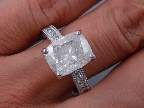 4.36 ctw Cushion Cut F SI3 Diamond Engagement Ring - BigDiamondsUSA