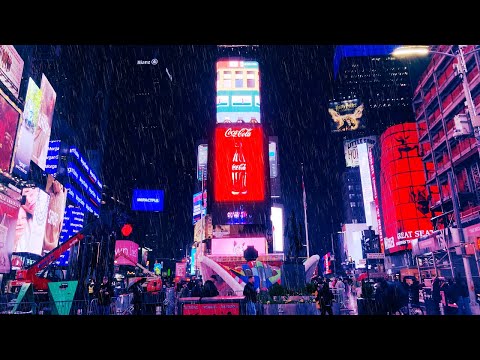 Rainy Walk to Times Square, New York City. Rain and city ambience sounds for study and relaxation.