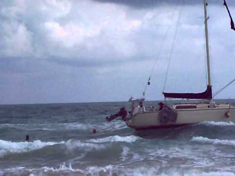 Sailboat about to be beached.