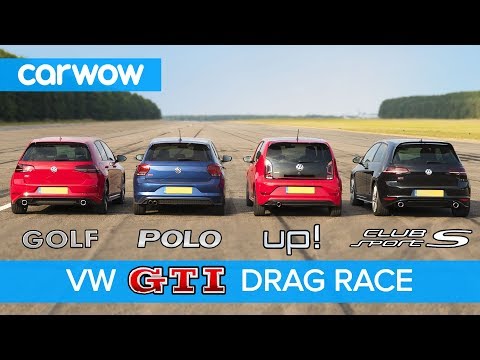 VW Golf GTI v Polo GTI v Golf Clubsport S v Up! GTI - DRAG & ROLLING RACE | carwow