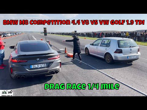 BMW M8 Competition 4.4  V8 BiTurbo vs VW Golf 1.9 TDI ARL drag race 1/4 mile 🚦🚗 - 4K UHD