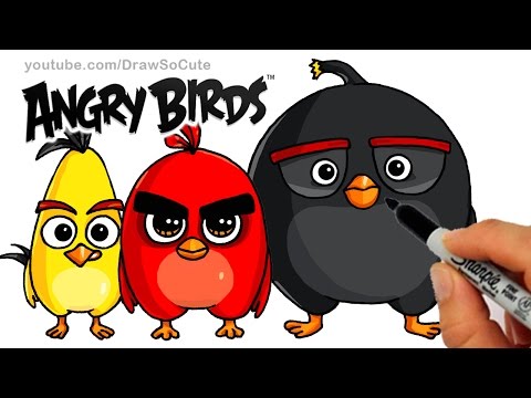 How to Draw ANGRY BIRDS Movie - Red, Chuck and Bomb Bird step by step Cute and Easy