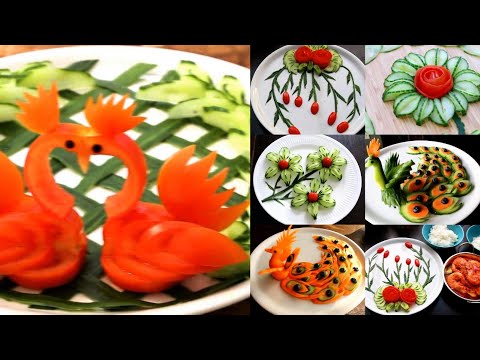 Top 6 Beautiful Salad Decoration Ideas - Cucumber,Tomato,Carrot,Vegetable Carving Garnish