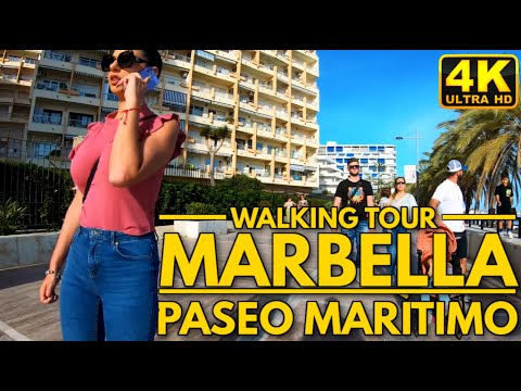 Spain Malaga- Marbella, City Center Boardwalk - Costa del Sol-Walking Tour May 2022 [4K60FPS]