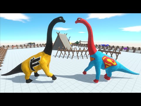 ALPHABET LORE (F) VS SUPER MAN BRACHIOSAURUS DEATH RUN | 🦖Animal Revolt Battle Simulator🦕