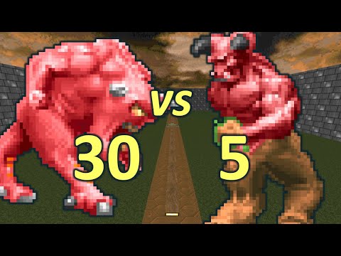 30 Demons vs 5 Barons of Hell - Monster Infighting - Doom Retro Battles