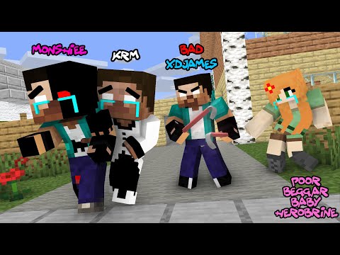 THE POOR BABY BEGGAR HEROBRINE BROTHERS AND BAD PARENTS - MONSTER SCHOOL