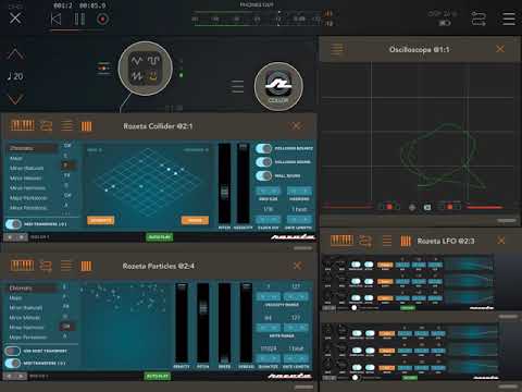Synth One (AudioKit), AUM ,RozetaSuite (Collider,Particles,LFO), ApeMatrix (Oscilloscope)