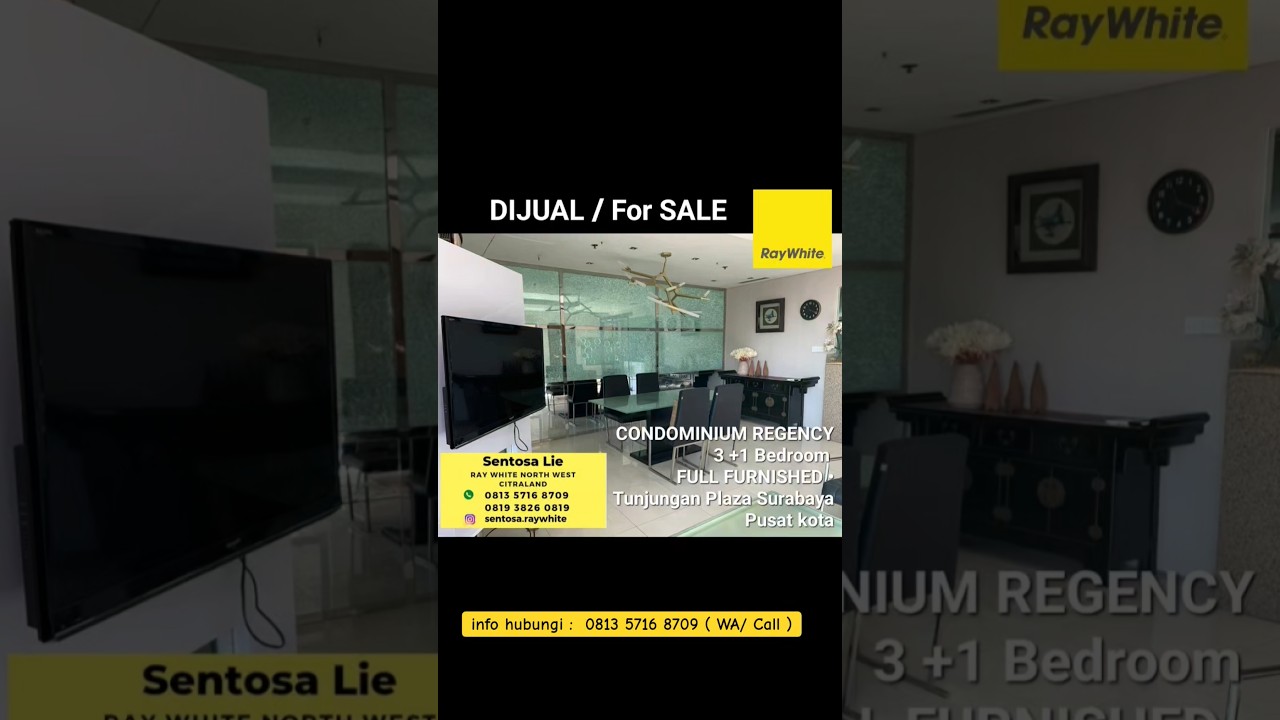 Dijual Apartemen Condominum Regency Tunjungan Plaza Surabaya Tipe 3+1 Bedroom Full Furnished Modern - Best View - Hunian Mewah Surabaya Pusat Kota