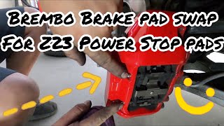 Swapping my Brembo brake pads to Power Stop pads. No more dust!!
