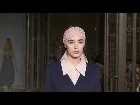 Royal Blue Virgin Wool Dress and Rose Silk Shirt @ London Fashion Week AW 19 / 20