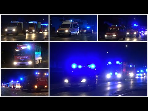 [30 FIRE TRUCKS IN ONE ROW] GERMAN EMERGENCY SERVICES RESPOND TO FLOODING IN HAMM