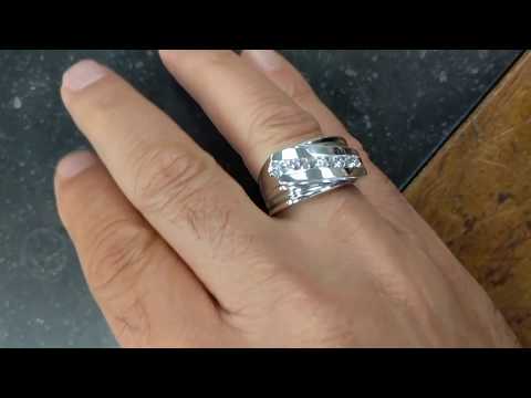 1 Ct. Five Stone Channel Set Ribbed Shank Men’s Wedding Band - TwoBirch TB-GR-0031-WG-L