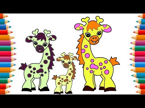 Giraffe Coloring Pages - Learn Color with Giraffe for Kids - Coloring Book Page 4K Video
