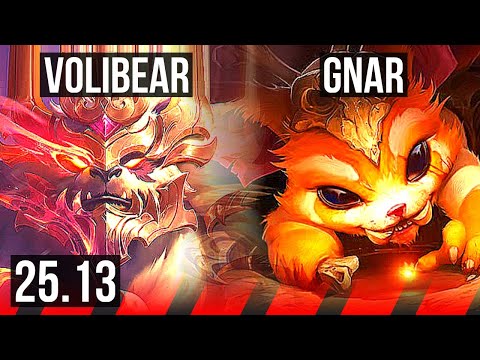 VOLIBEAR vs GNAR (TOP) | 16/0/9, Legendary, 68% winrate, 6 solo kills | KR Master | 25.13