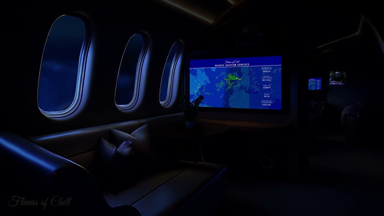 DARK Private Jet Airplane Brown Noise Ambience | Flight Map | Sleeping, Reading, Studying | Zen