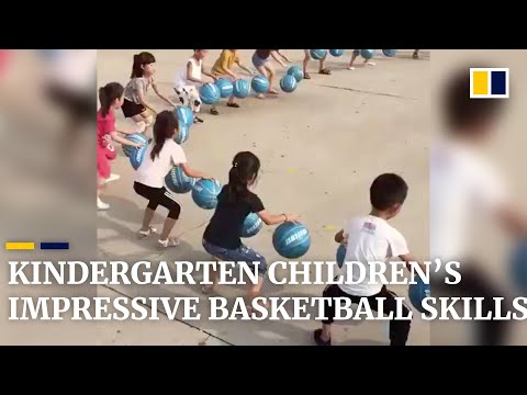 Amazing! Kindergarten Kids Dribbling Basketballs in Tandem