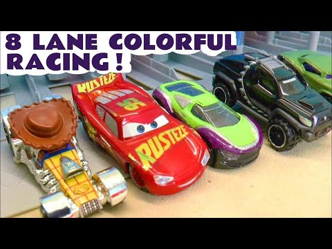 8 Lane Toy Car Racing with McQueen Cars Stories Video