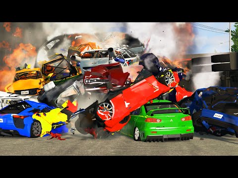 BeamNG Drive - 30 cars Pile up Crashes