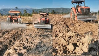 Kubota M6040su Tractor Plowing on Field (Cambodia Farm)