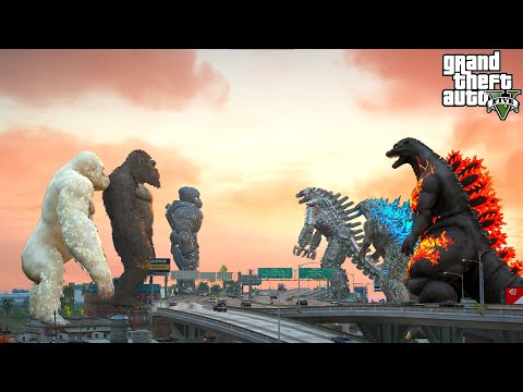 Godzilla Team vs Kong Team Epic Battle - GTA V Mods